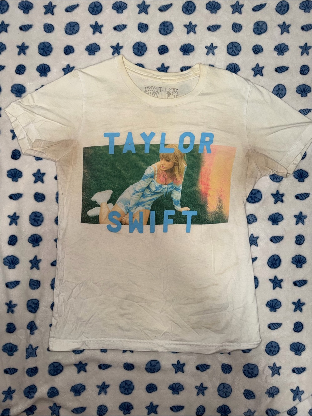Taylor Swift White Graphic Tee with Blue Lettering